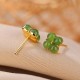 925 Sterling Silver Gold-Plated Cyan Jade Four Leaf Clover Luck Earrings 925 Sterling Silver Gold-Plated Cyan Jade Four Leaf Clover Luck Earrings