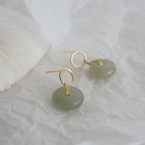 Round Jade Peace Buckle Luck Drop Earrings Round Jade Peace Buckle Luck Drop Earrings
