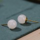 925 Sterling Silver Round White Jade Blessing Stud Earrings