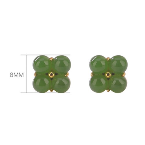 925 Sterling Silver Gold-Plated Cyan Jade Four Leaf Clover Luck Earrings 925 Sterling Silver Gold-Plated Cyan Jade Four Leaf Clover Luck Earrings