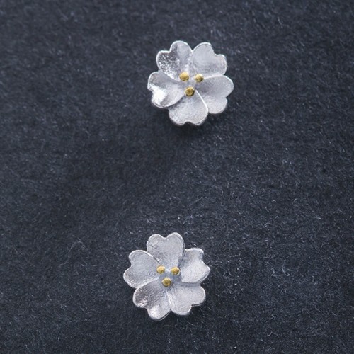 925 Sterling Silver Cherry Blossoms Floral Calm Stud Earrings