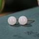 925 Sterling Silver Round White Jade Blessing Stud Earrings