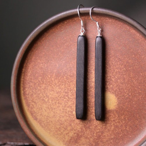 925 Sterling Silver Ebony Wood Texture Peace Drop Earrings