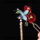 Red Flower Blue Butterfly Hairpin