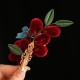 Red Flower Blue Butterfly Hairpin