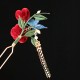 Red Flower Blue Butterfly Hairpin