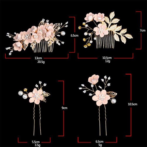4Pcs Wedding Golden Leaf Pearl Hairpin Set