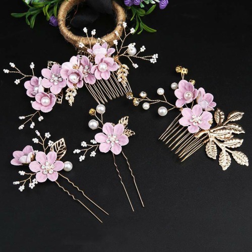 4Pcs Wedding Golden Leaf Pearl Hairpin Set