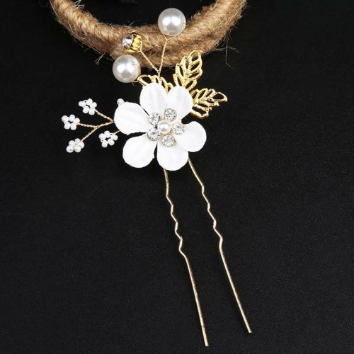 4Pcs Wedding Golden Leaf Pearl Hairpin Set