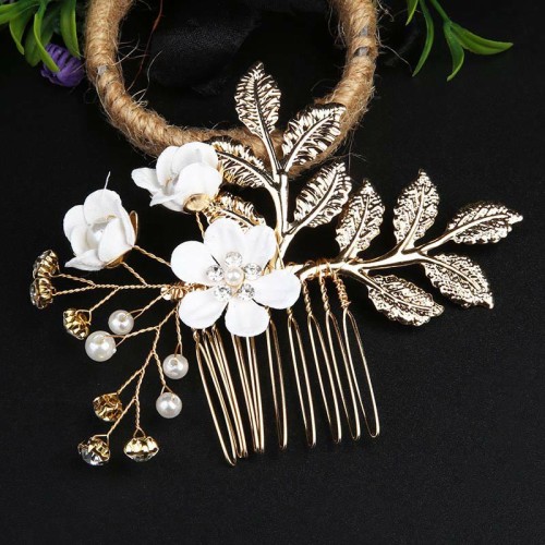 4Pcs Wedding Golden Leaf Pearl Hairpin Set