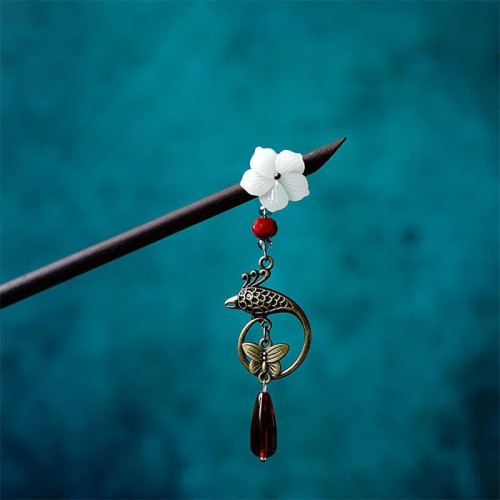 Pearl Flower Leaf Butterfly Hairpin