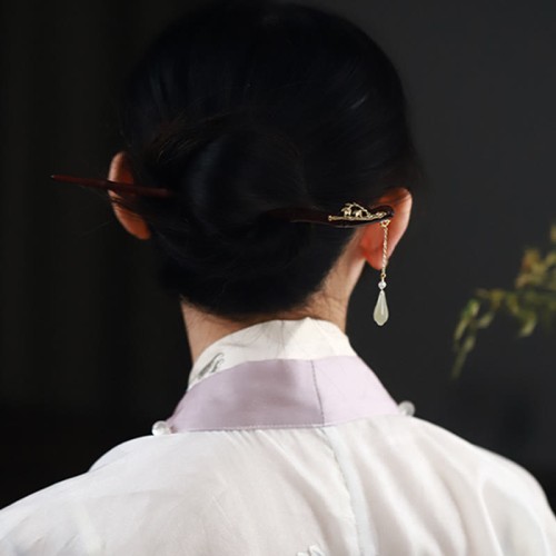Red Sandalwood Water Drop Jade Protection Hairpin