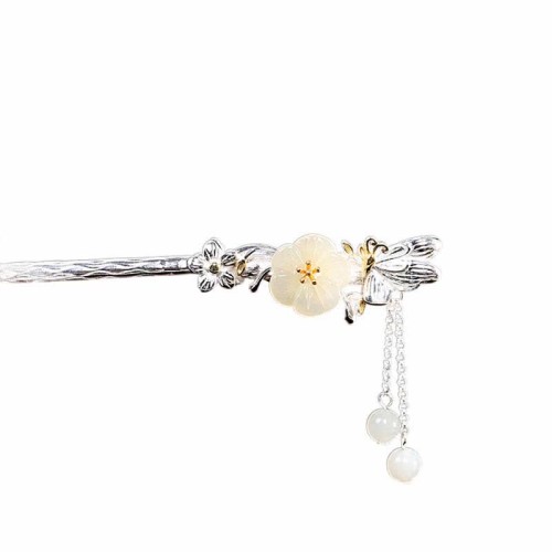 925 Silver Hetian White Jade Flower Hairpin 925 Silver Hetian White Jade Flower Hairpin