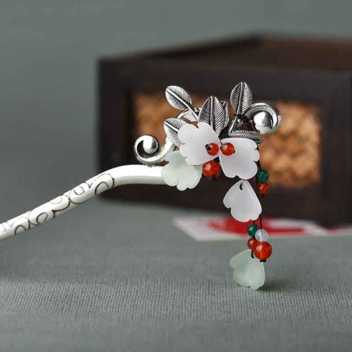 Red Agate Flower Leaf Confidence Hairpin
