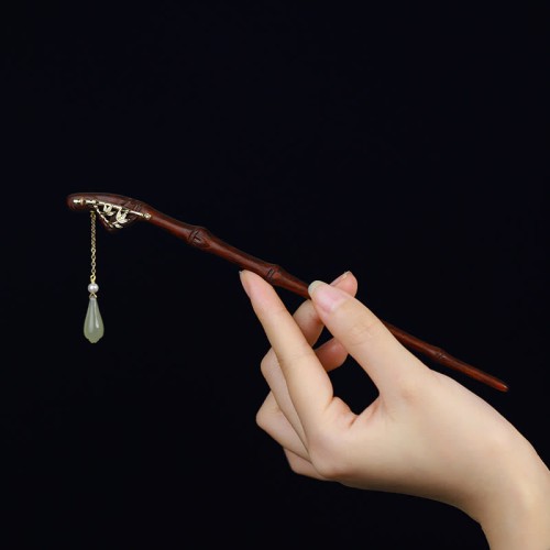 Red Sandalwood Water Drop Jade Protection Hairpin