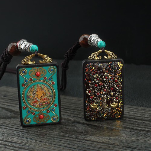 Tibetan God of Wealth Tree Ebony Peace Pendant