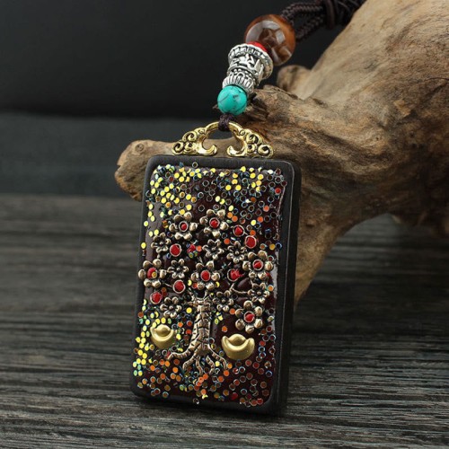 Tibetan God of Wealth Tree Ebony Peace Pendant