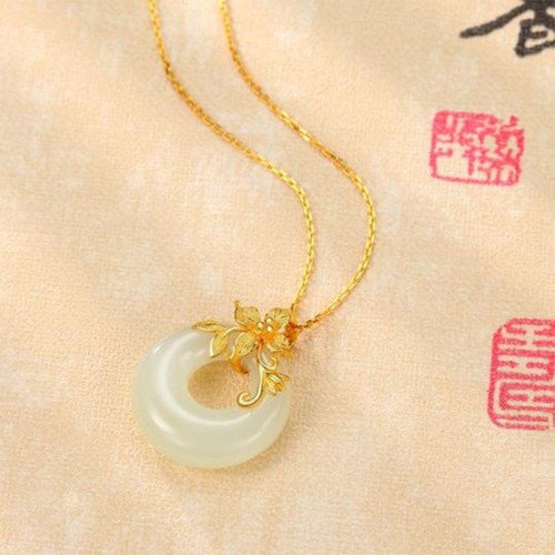 Tibetan White Jade Calm Necklace Pendant