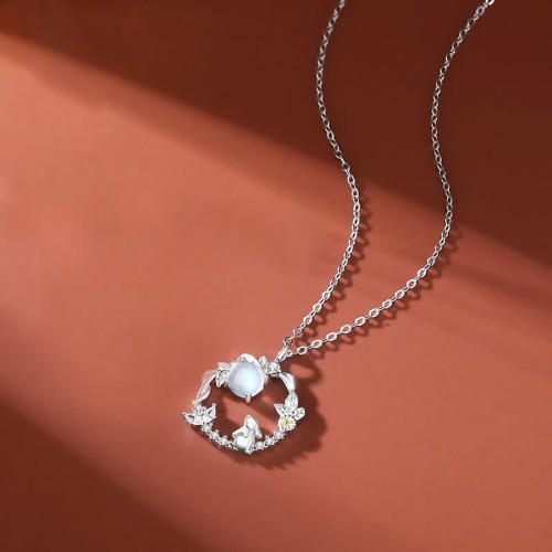 925 Silver Year of the Rabbit Moonstone Necklace