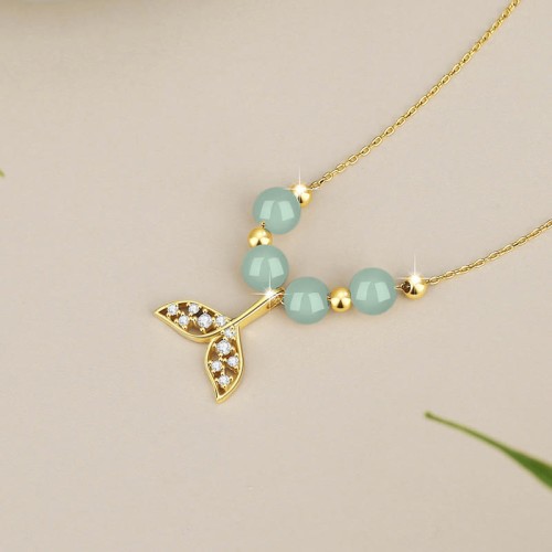 925 Silver Hetian Jade Fishtail Luck Necklace 925 Silver Hetian Jade Fishtail Luck Necklace