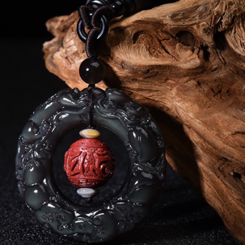 Feng Shui Rainbow Obsidian PiXiu Healing Necklace