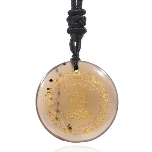 Swastika Lotus Crystal Obsidian Purification Necklace Pendant