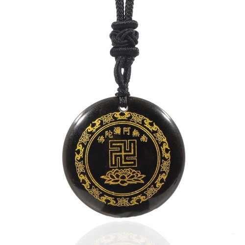 Swastika Lotus Crystal Obsidian Purification Necklace Pendant