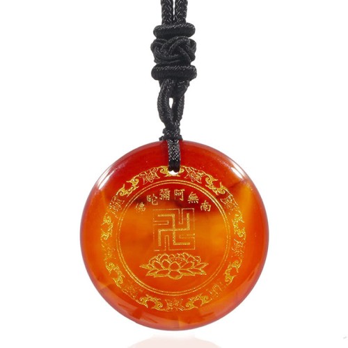 Swastika Lotus Crystal Obsidian Purification Necklace Pendant