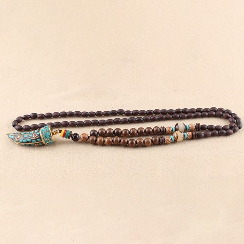 Tibetan Wenge Wood Om Mani Padme Hum Protection Necklace