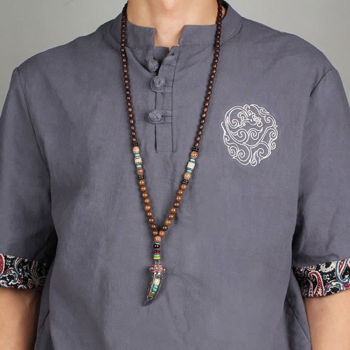 Tibetan Wenge Wood Om Mani Padme Hum Protection Necklace