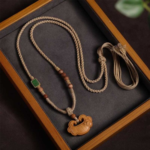 Tibetan Sandalwood Chinese Lock Protection Necklace