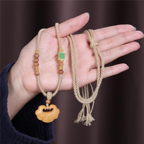 Tibetan Sandalwood Chinese Lock Protection Necklace