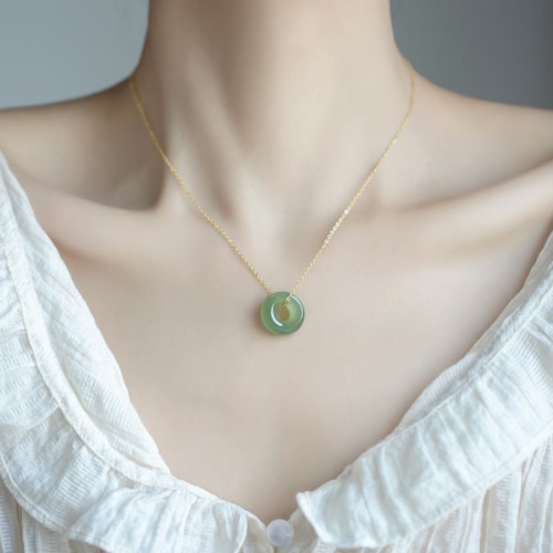 925 Silver Plated Gold Hetian Jade Peace Necklace 925 Silver Plated Gold Hetian Jade Peace Necklace