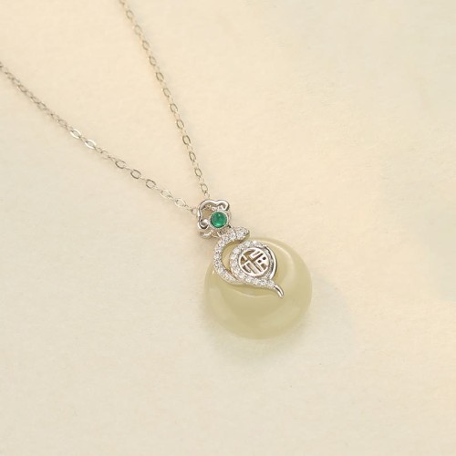 925 Silver Fu Character Hetian Jade Snake Luck Necklace 925 Silver Fu Character Hetian Jade Snake Luck Necklace