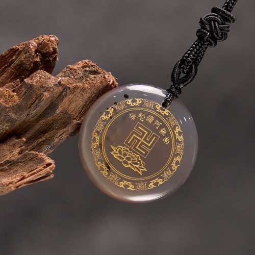 Swastika Lotus Crystal Obsidian Purification Necklace Pendant
