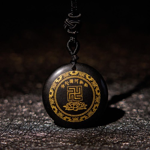 Swastika Lotus Crystal Obsidian Purification Necklace Pendant