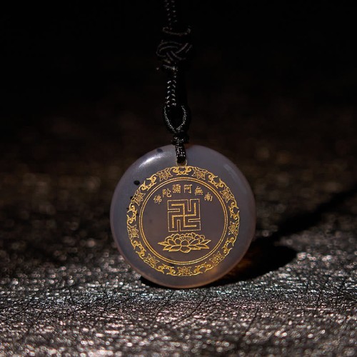 Swastika Lotus Crystal Obsidian Purification Necklace Pendant