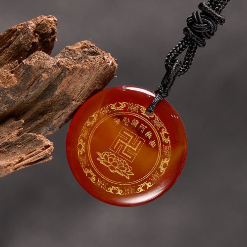 Swastika Lotus Crystal Obsidian Purification Necklace Pendant