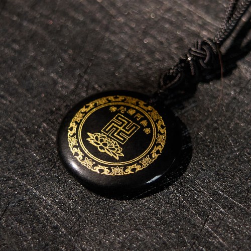 Swastika Lotus Crystal Obsidian Purification Necklace Pendant