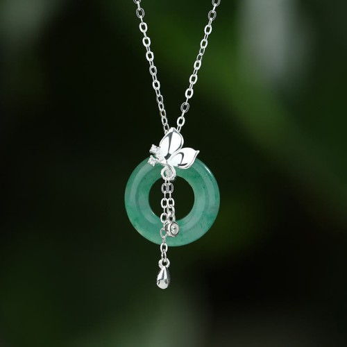 925 Silver Jade Butterfly Peace Necklace