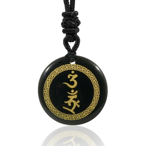 Swastika Vajra Protection Mantra Black Obsidian Pendant Swastika Vajra Protection Mantra Black Obsidian Pendant