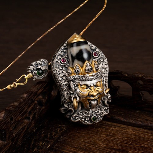 925 Silver Zakiram Goddess of Wealth Dzi Bead Necklace