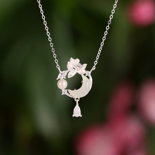 Hetian Jade Sterling Silver Pearl Necklace Pendant