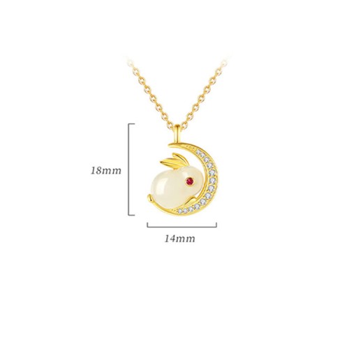 925 Silver Hetian White Jade Rabbit Crescent Moon Luck Pendant 925 Silver Hetian White Jade Rabbit Crescent Moon Luck Pendant