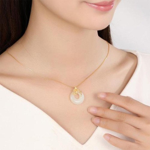 Tibetan White Jade Calm Necklace Pendant