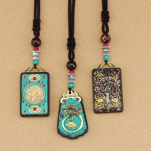 Tibetan God of Wealth Tree Ebony Peace Pendant
