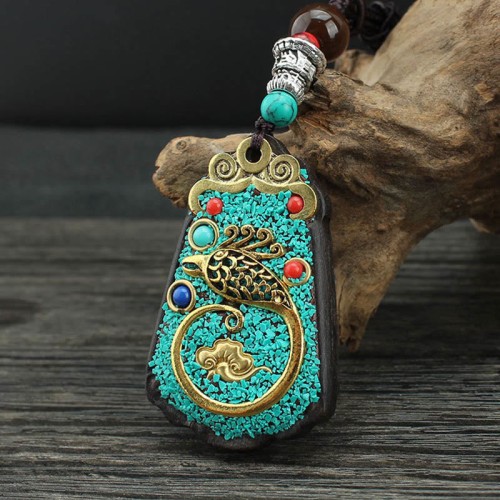 Tibetan God of Wealth Tree Ebony Peace Pendant