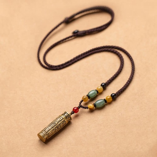 Tibetan Om Mani Padme Hum Agate Sutra Protection Necklace Tibetan Om Mani Padme Hum Agate Sutra Protection Necklace