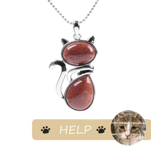 "Save A Cat" Cute Cat Protection Crystal Necklace