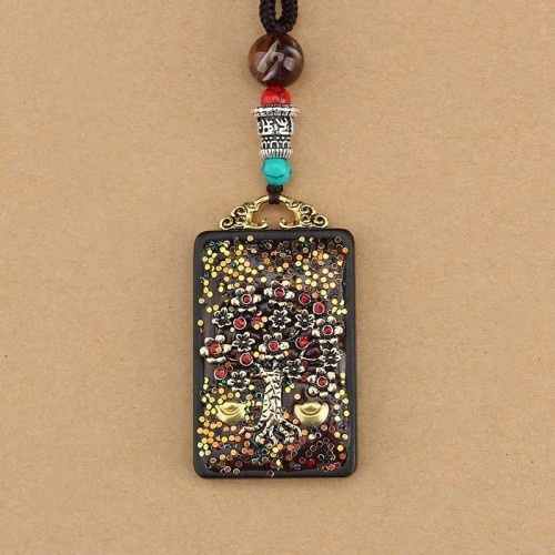 Tibetan God of Wealth Tree Ebony Peace Pendant
